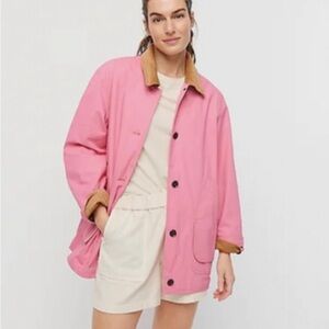 J. Crew Women’s Pink Barn Jacket with Corduroy Collar and Cuffs
